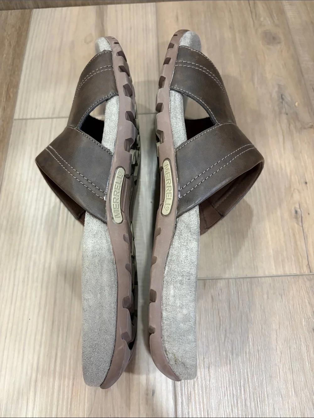 MERRELL J344737C Men's SLATE BLACK Brown Leather Sport Slide Sandals Size 14